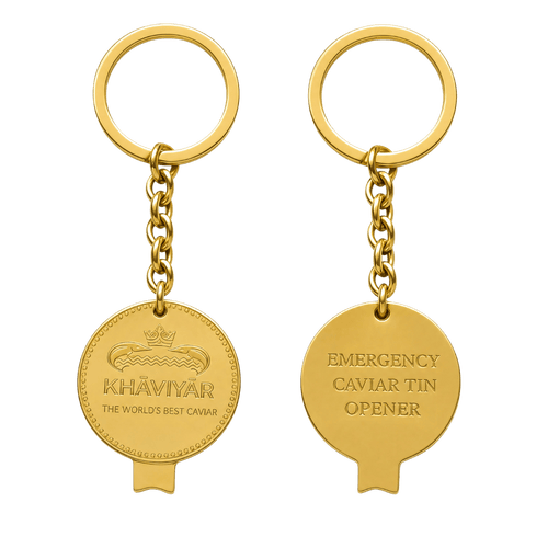 Gold plated KHAVIYAR caviar tin opener keychain