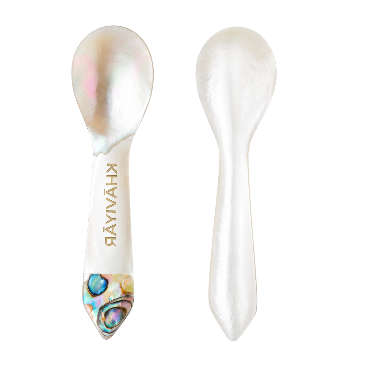 Complimentary abalone-engraved mother-of-pearl caviar spoon
