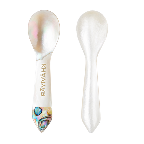Abalone-engraved mother of pearl caviar spoon by KHAVIYAR