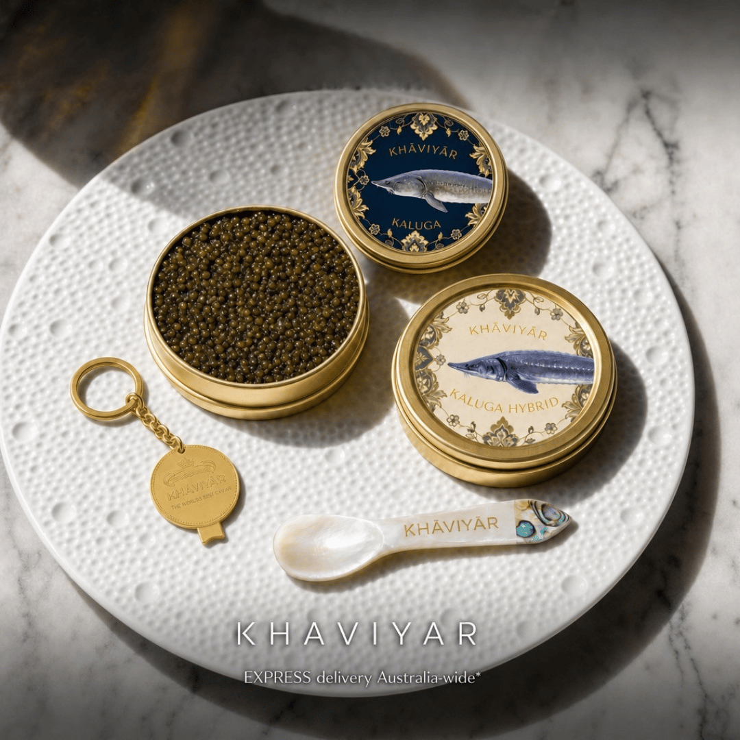 The KHAVIYAR Tasting Set, Signature Kaluga and Kaluga Hybrid together
